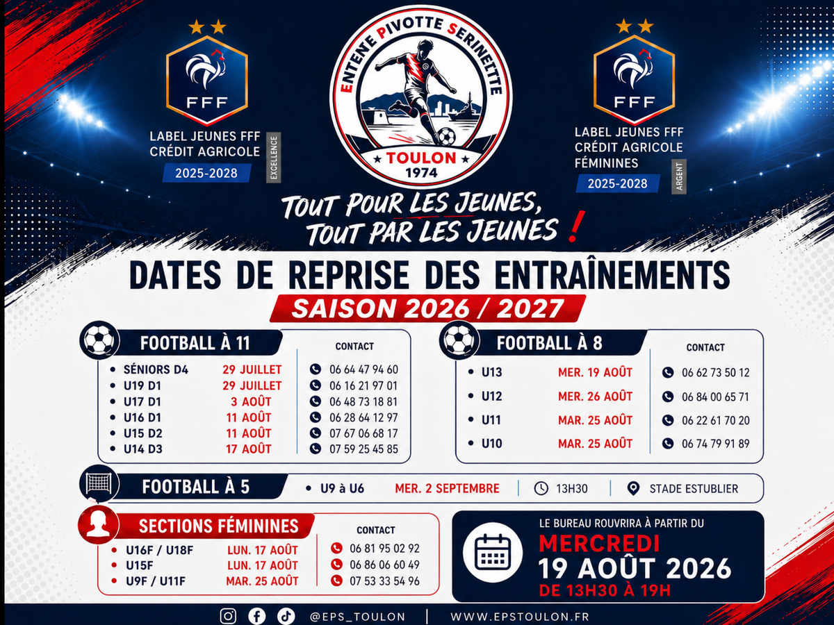 VOICI LES DATES DE REPRISE DES ENTRAÎNEMENTS PAR CATÉGORIES !