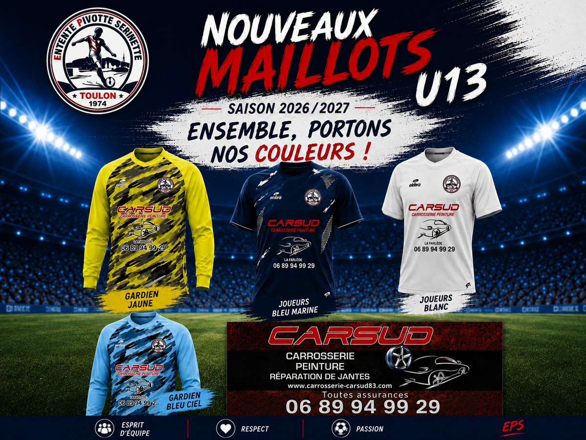Découvrez les nouveaux maillots de nos équipes U13 pour la saison 2026/2027 !